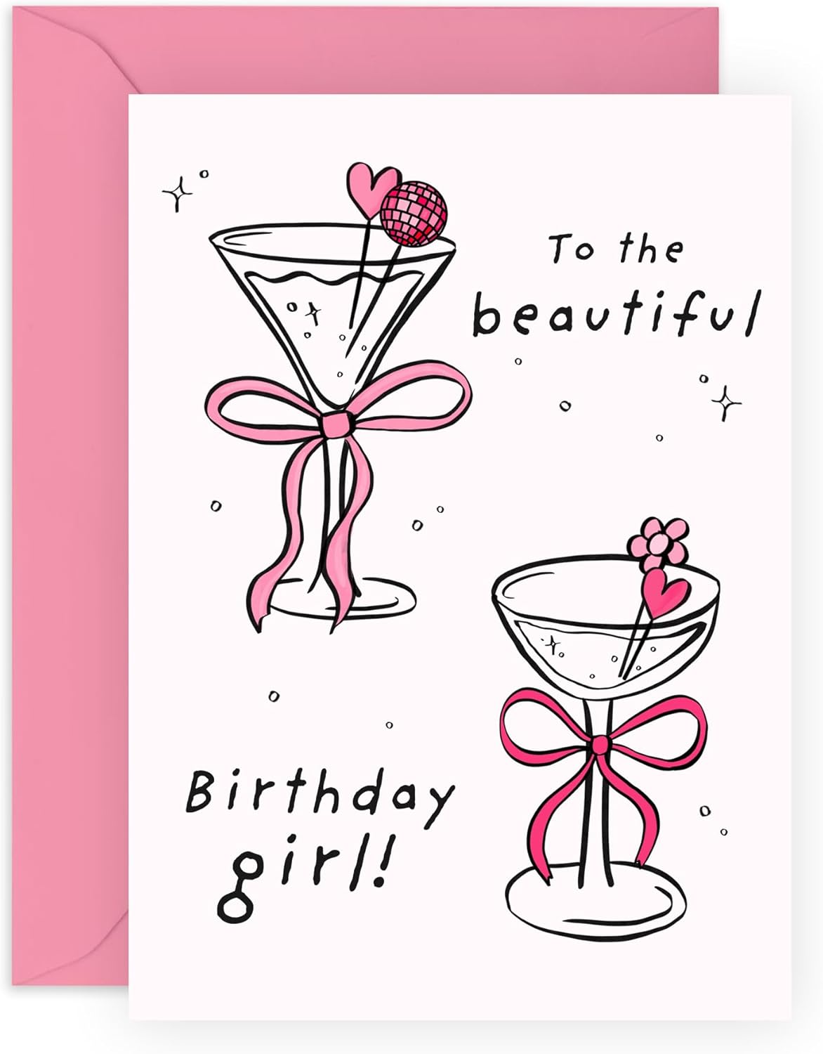 Sparkling Birthday Card for Her - 'To the Beautiful Birthday Girl' - Cocktail Design - Fun Stickers - CENTRAL 23