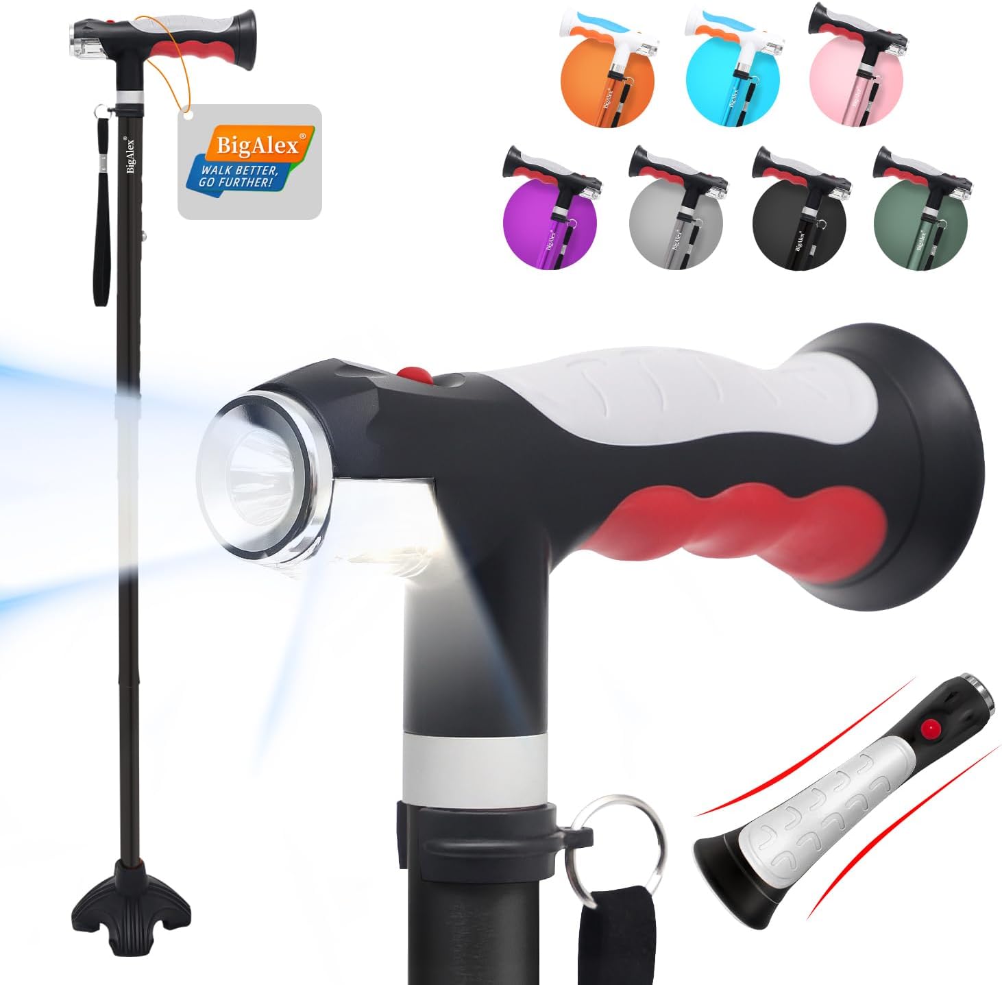 BigAlex Folding Walking Cane with LED Lights for Elderly Safety
