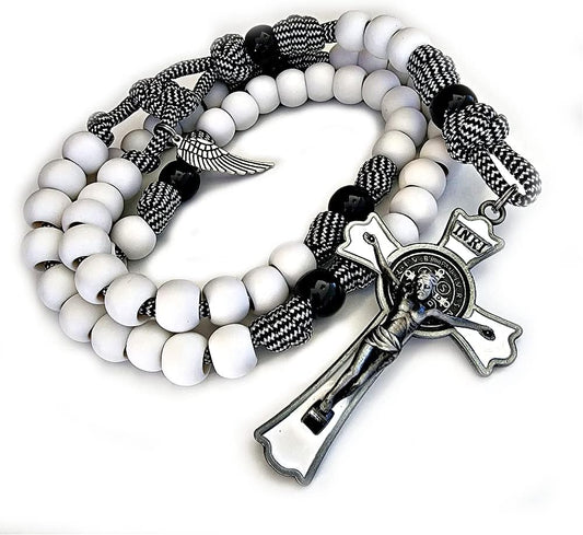 Catholic Rosary - White Angel of God Paracord Rosary with Wings
