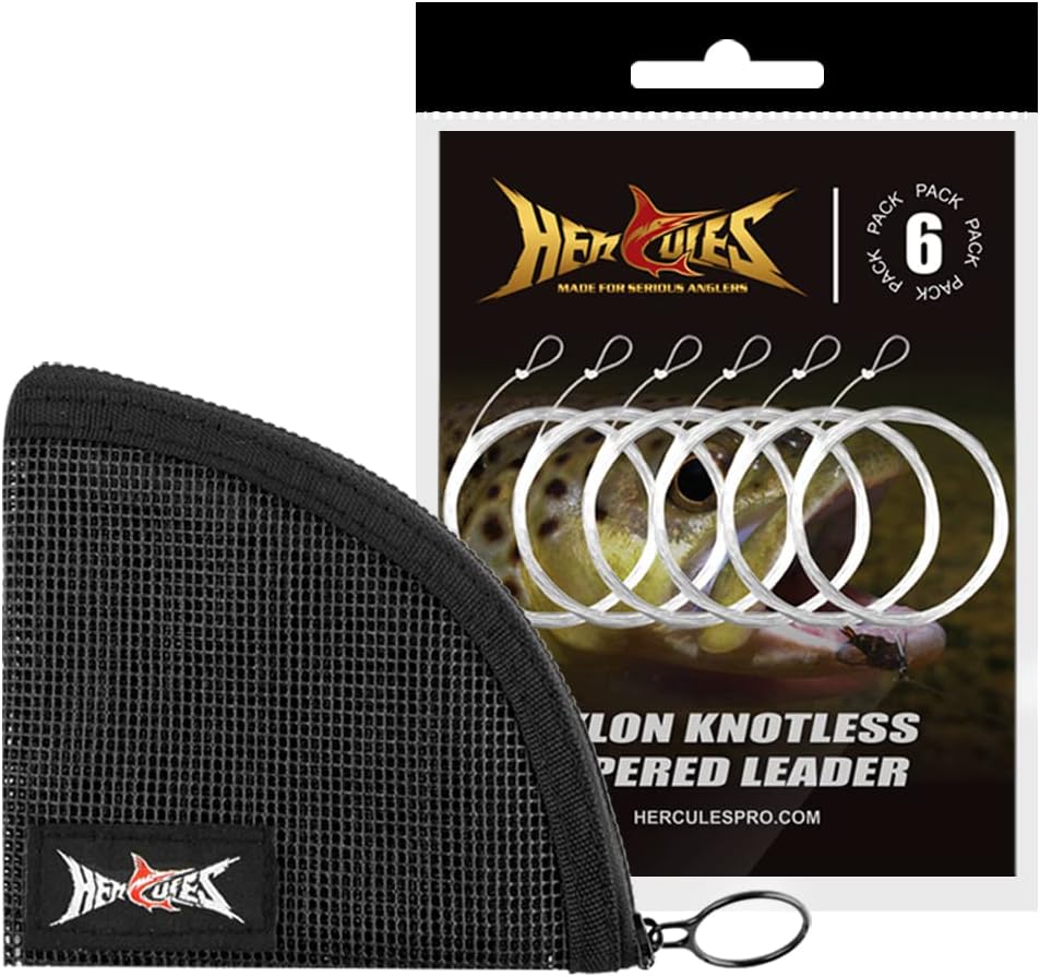 HERCULES Pre-Tied Fly Fishing Leader 6 Pack - Easy Loop Attachment