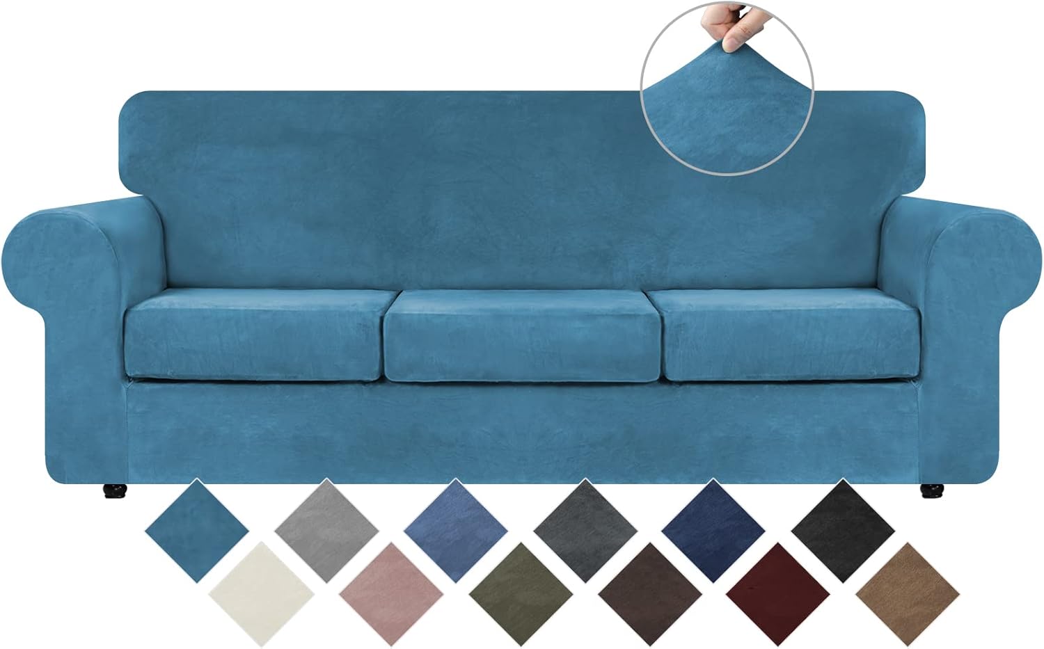 WEERRW Velvet High Stretch Couch Covers for 3 Cushion Sofa