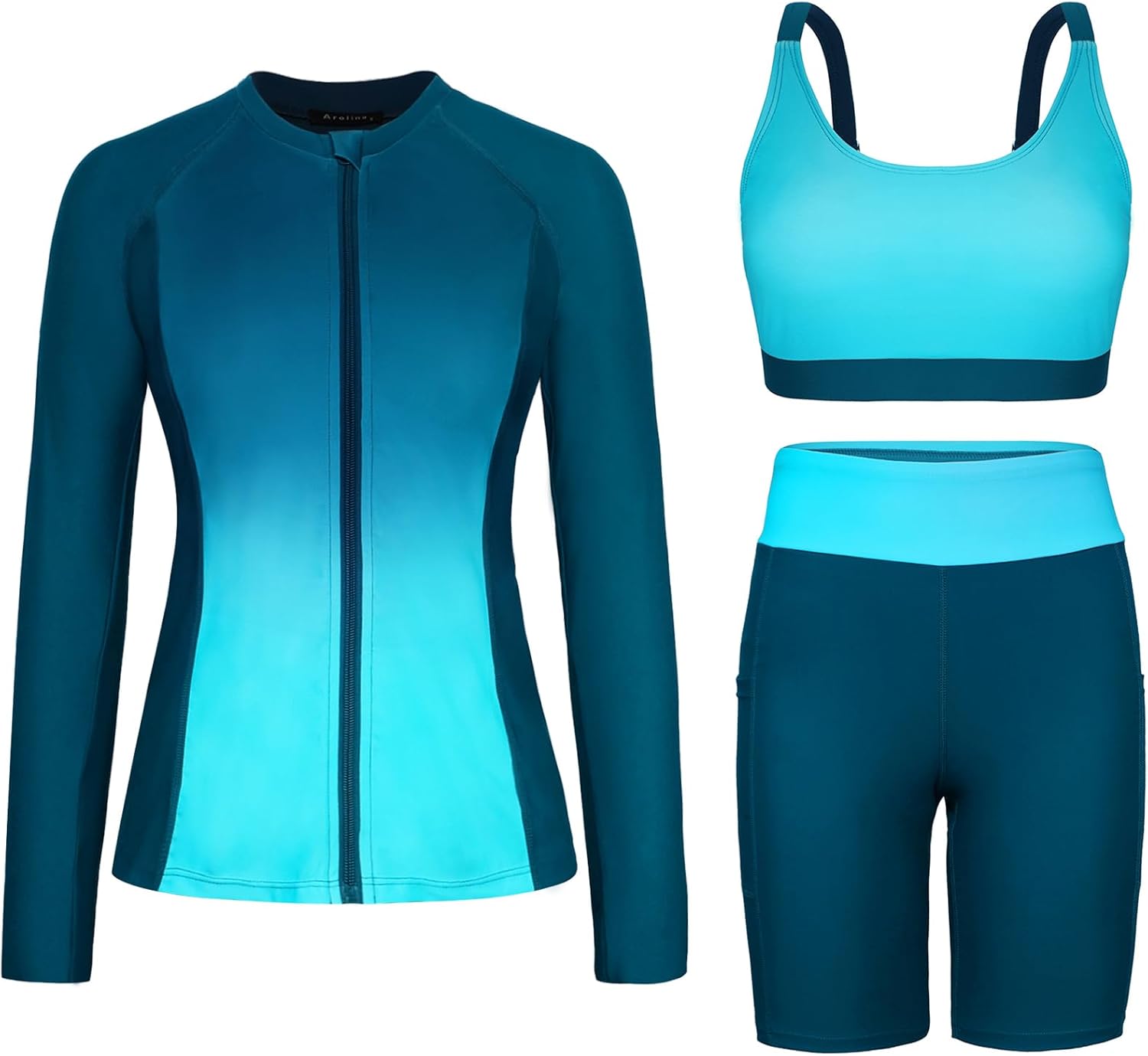 Arolina Womens Rash Guard Long Sleeve Swim Shirt with Shorts