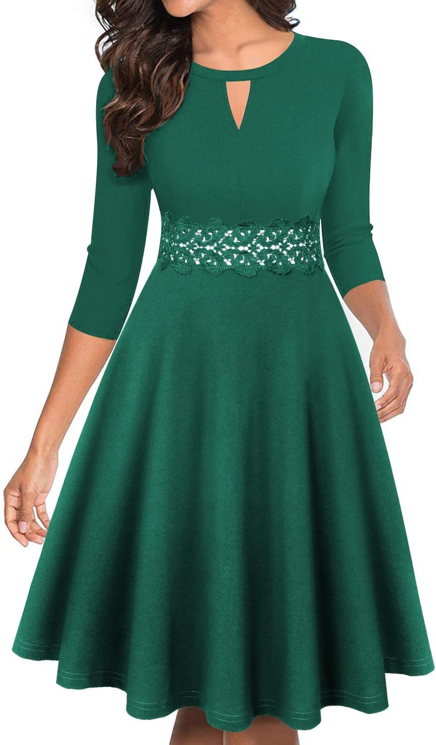OWIN Women's Vintage Floral Lace Flared A-Line Swing Dress
