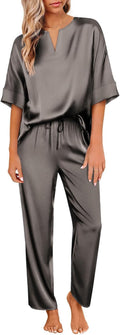 Ekouaer Satin Pajama Set Womens Silk Short Sleeve V Neck - Soft Sets