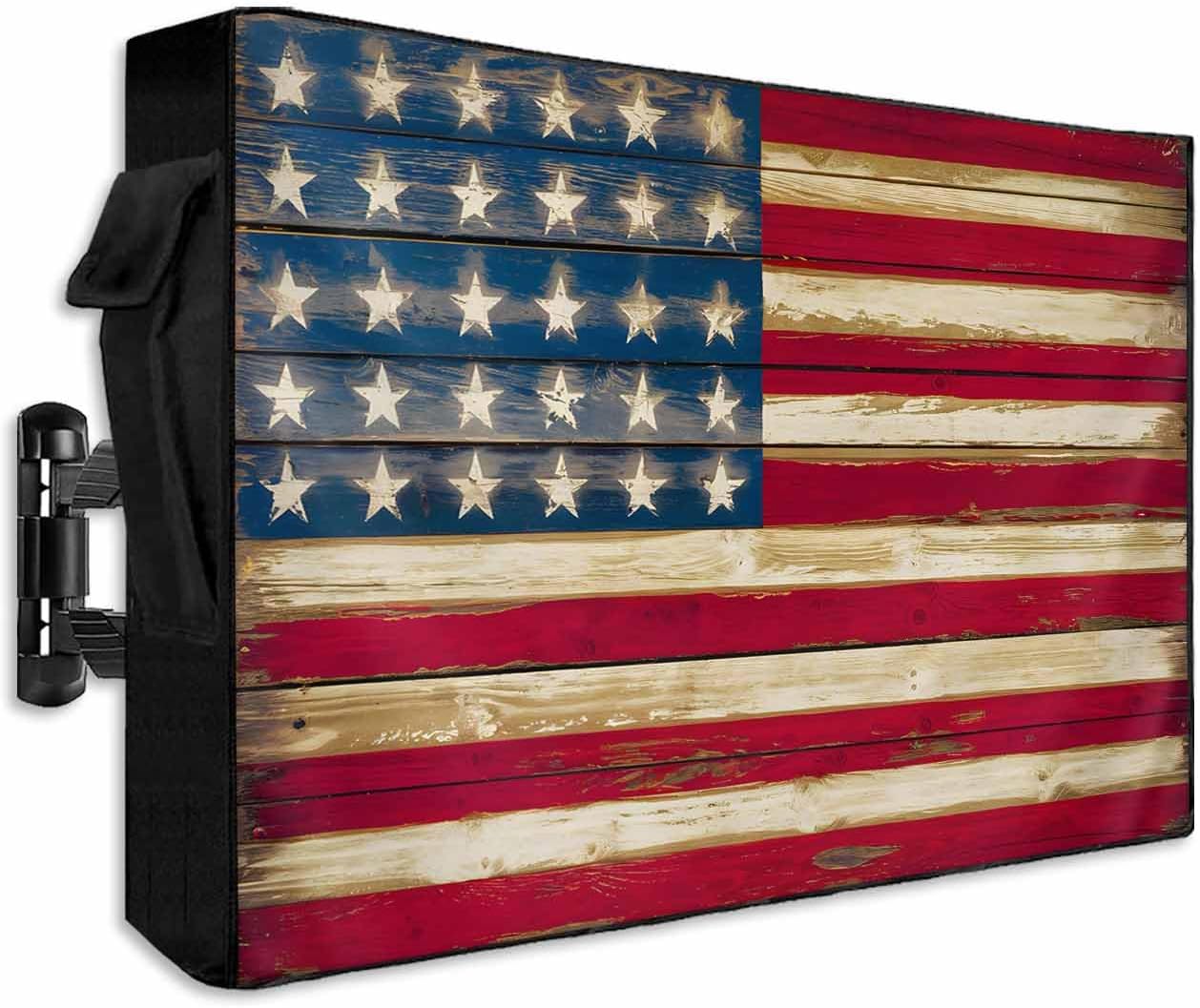 American Flag Vintage Outdoor TV Cover for 60 to 65 Inch TVs
