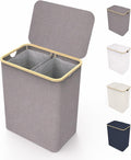 Laundry Basket with Lid and Bamboo Frame - Stylish Double Hamper