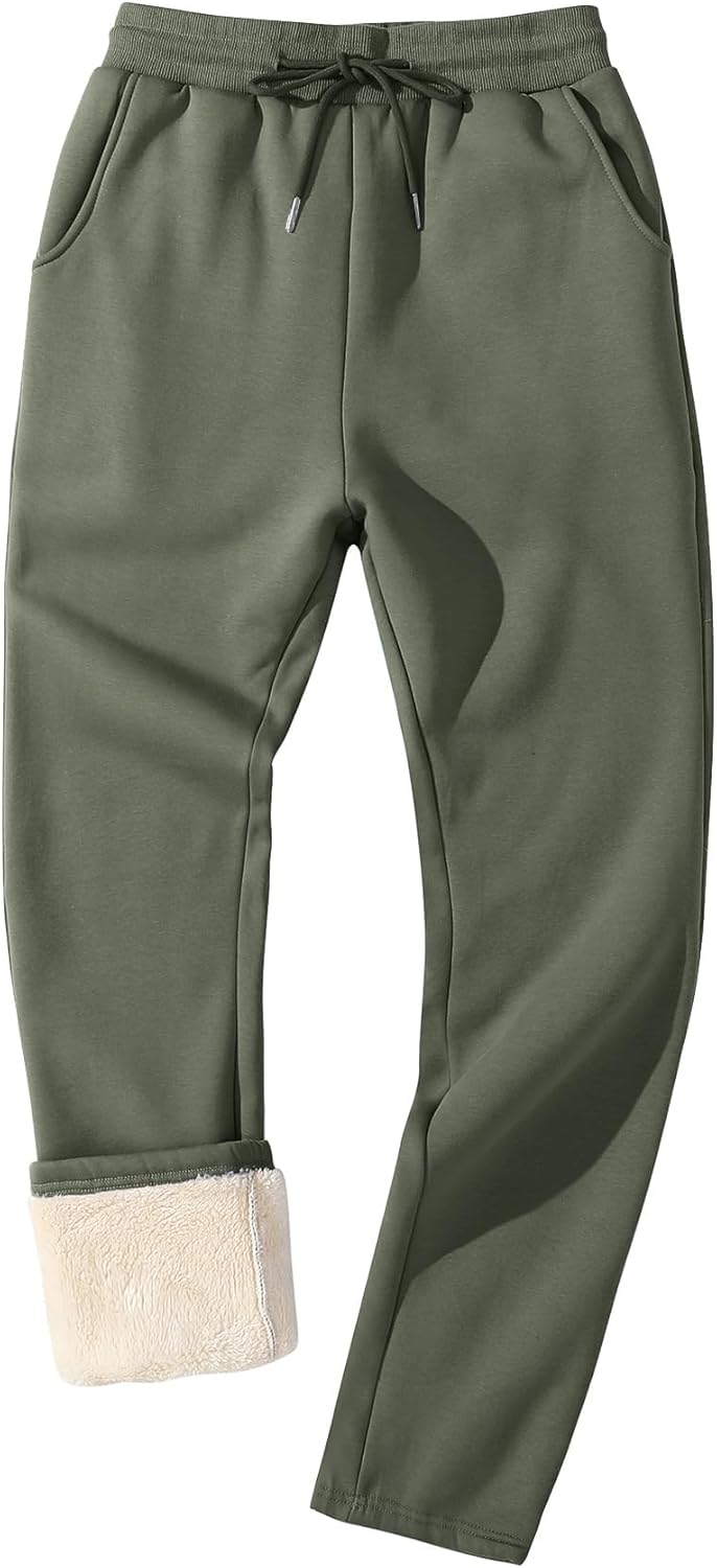 Flygo Men's Fleece Lined Sherpa Sweatpants for Winter Warmth