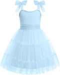 Girls Tulle Dress with Bow-Tie Straps - Sleeveless Party Dress
