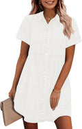 GRAPENT Denim Dress Babydoll Tiered Short Sleeve Button Down - Relaxed