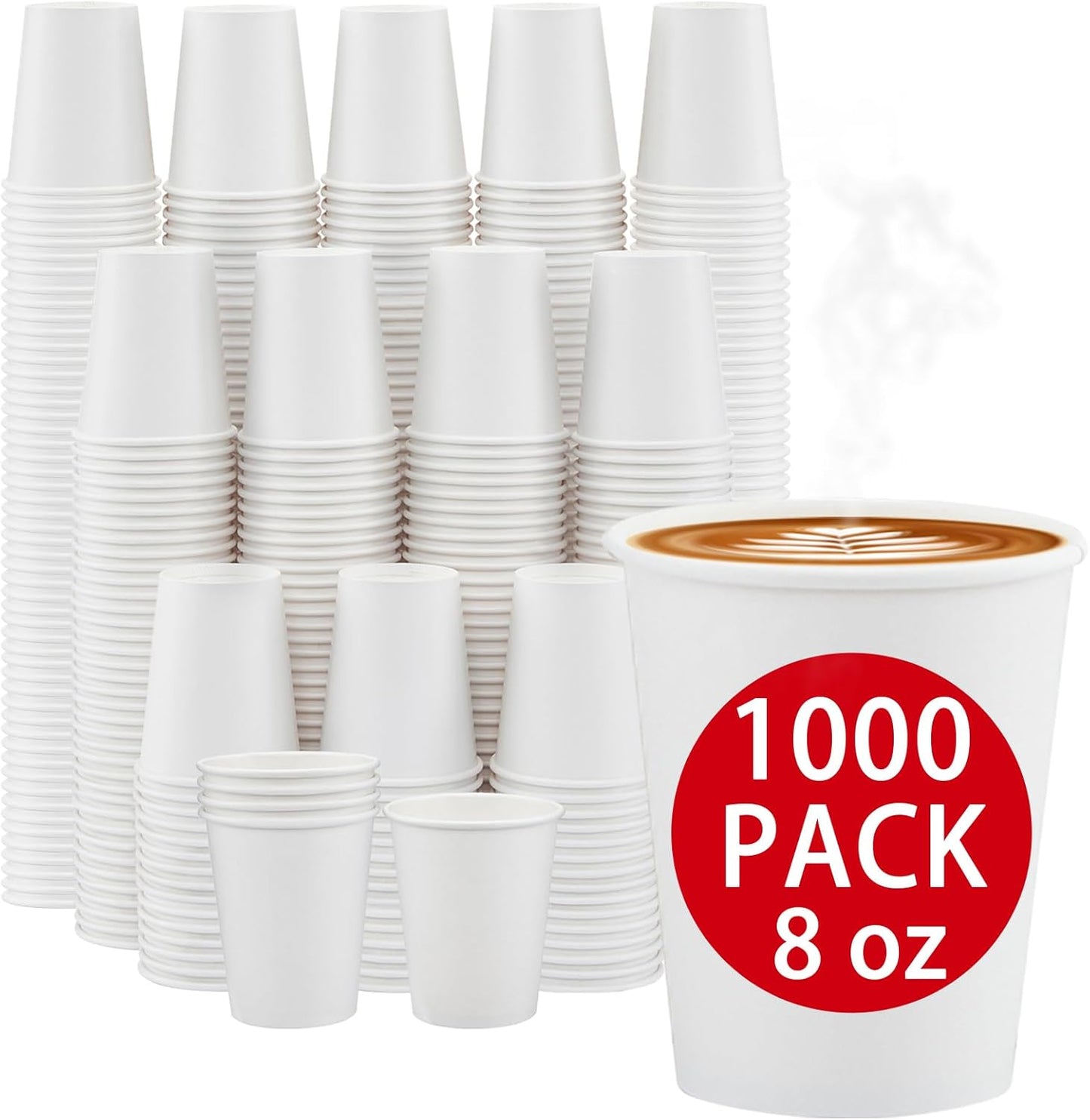 1000 Count Paper Cups 8 oz - Durable Disposable Coffee Cups