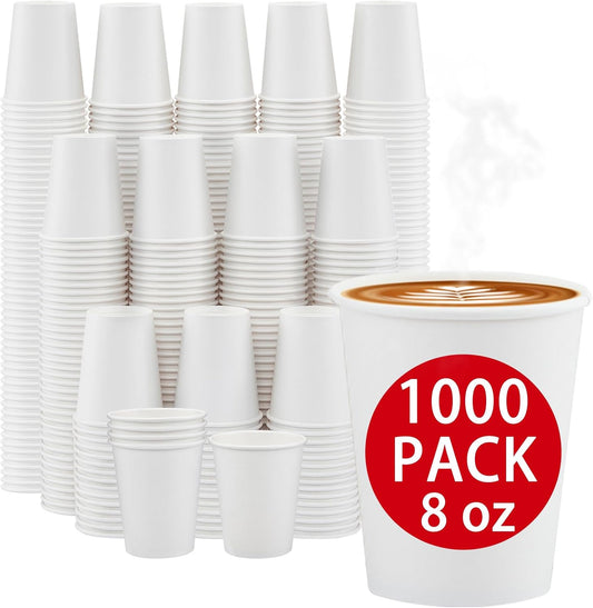 1000 Count Paper Cups 8 oz - Durable Disposable Coffee Cups