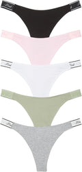 PINK Women's Cotton Logo Thong Multipack - Soft Mid Rise Comfort