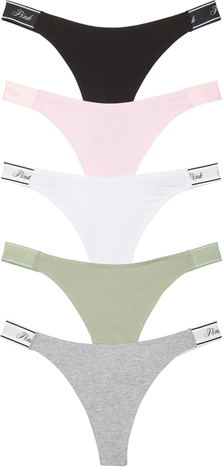 Victoria's Secret PINK Women's Cotton Logo Thong Underwear Pack