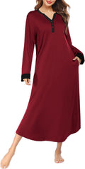 Ekouaer Womens Nightgown Long Loungewear V Neck Nightshirt FABRIC