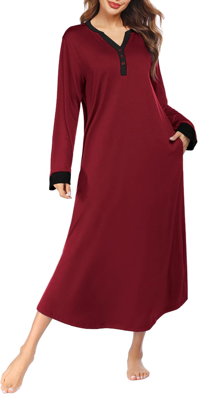 Ekouaer Womens Nightgown Long Loungewear with Pockets