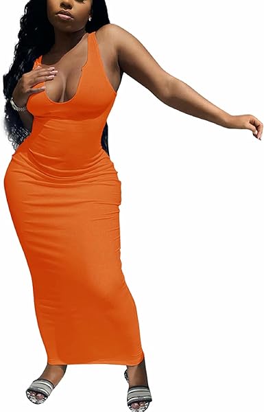 Adogirl Women's Sexy Summer Casual Slit Scoop Neck Maxi Dress