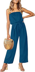Off Shoulder Strapless Belted Wide Leg Jumpsuit - Casual Elegance