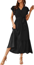 PRETTYGARDEN Floral Boho Maxi Dress - Flowy Summer Wrap Formal