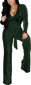 Women's Sparkly Jumpsuit Plus Size V Neck Wide Leg - Party Ready
