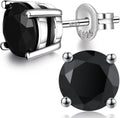Sparkling 925 Sterling Silver Black CZ Stud Earrings 8mm