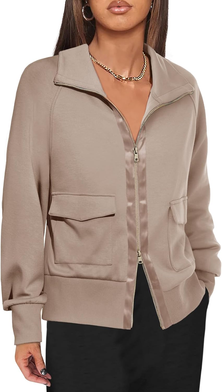 Fisoew Women's Zip Up Sweatshirt for Casual Lightweight Style