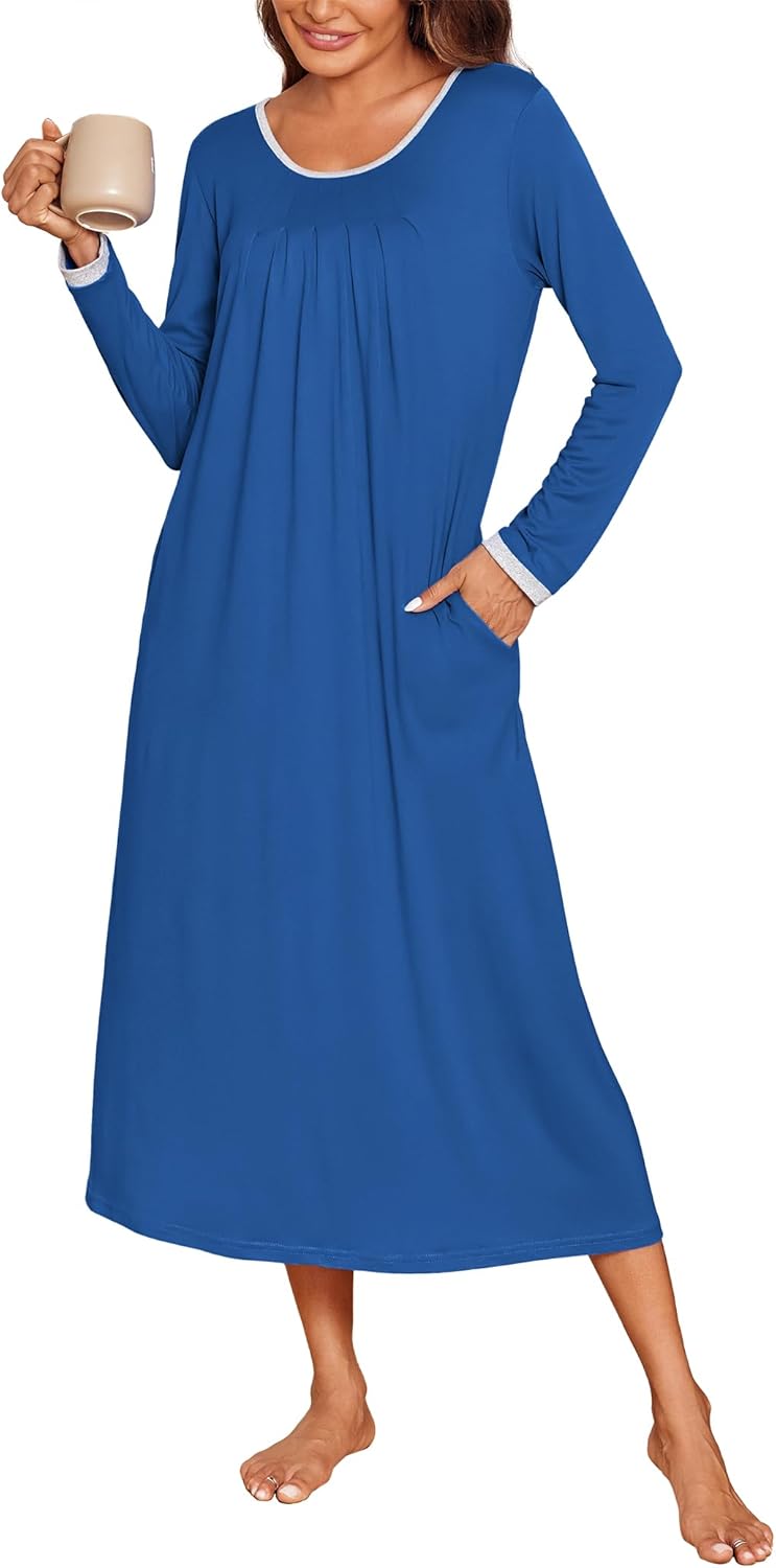 Ekouaer Long Nightgowns for Women with Pockets and Comfort