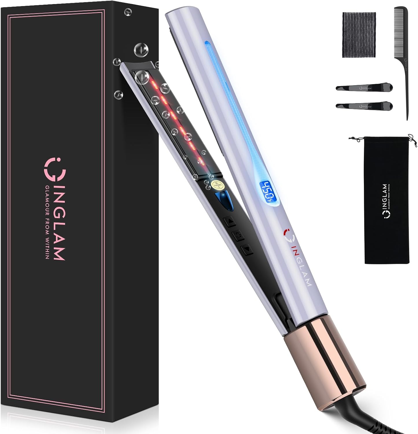IG INGLAM Titanium Flat Iron Hair Straightener for All Styles