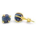 Natural Raw Sapphire Stud Earrings - Solid 925 Sterling Silver