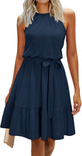 Womens 2025 Summer Halter Dress - Flowy Belted Sundress
