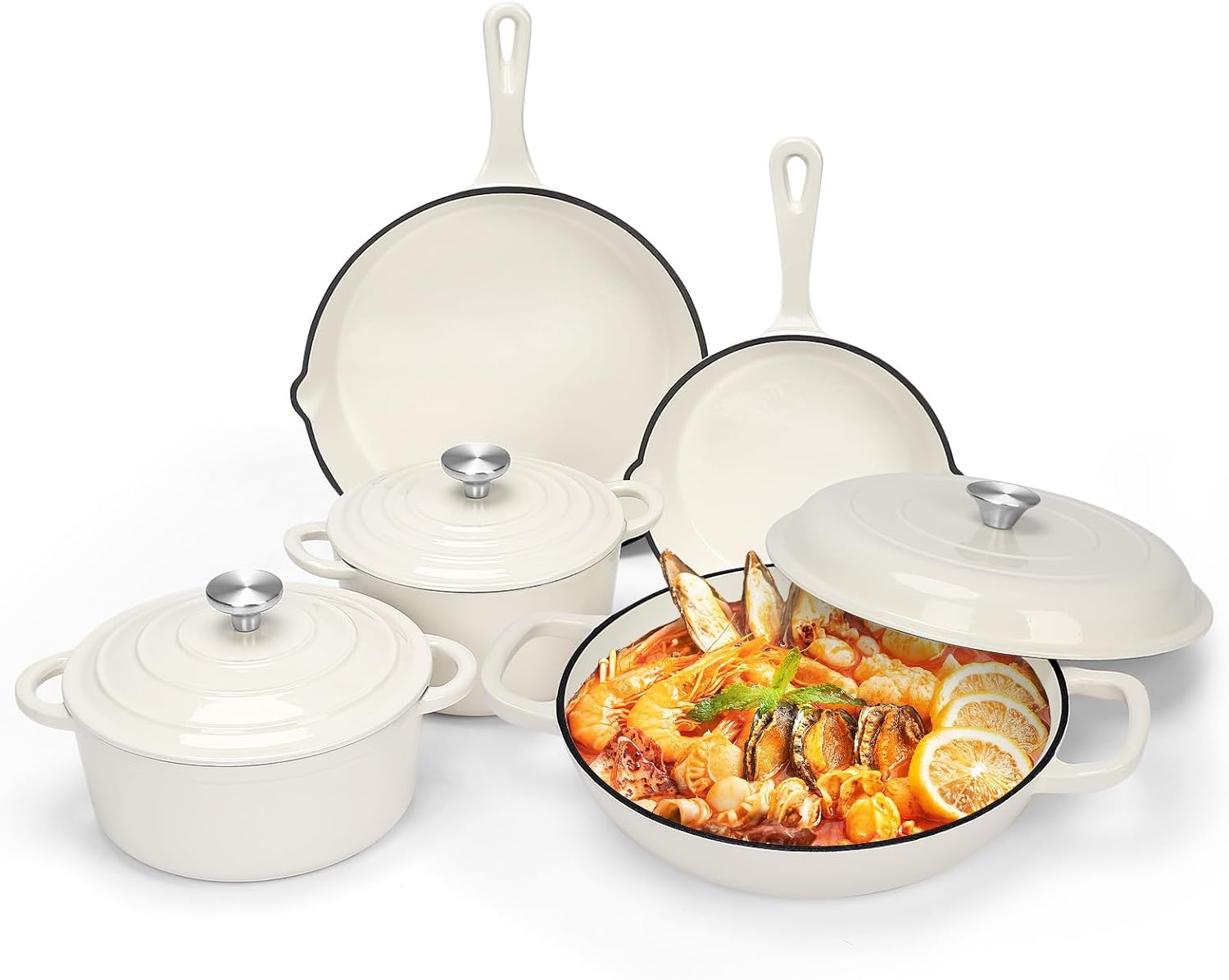 Nonstick Enameled Cast Iron Cookware Set for All Stovetops