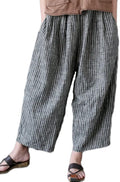 Women's Cotton Linen Striped Harem Palazzo Pants - Wide Leg Comfort