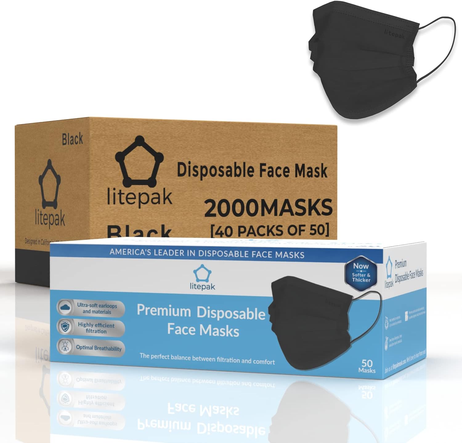 Litepak 2000pcs Disposable Face Masks - Comfortable Protection