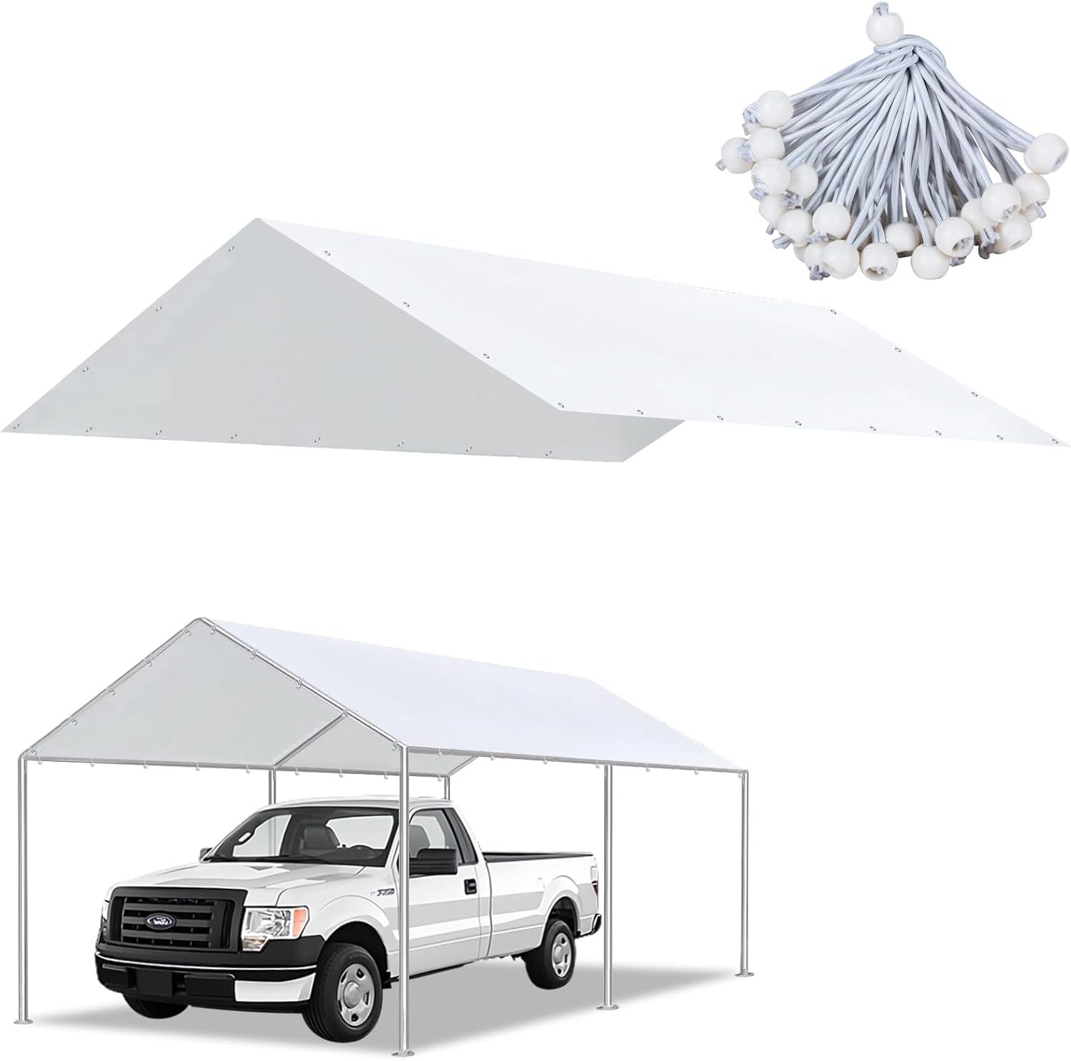 Bluyard 10x20 Ft Carport Canopy Cover Set - Waterproof & Tear Resistant for Easy Shelter, 40 Bungee Cords Included