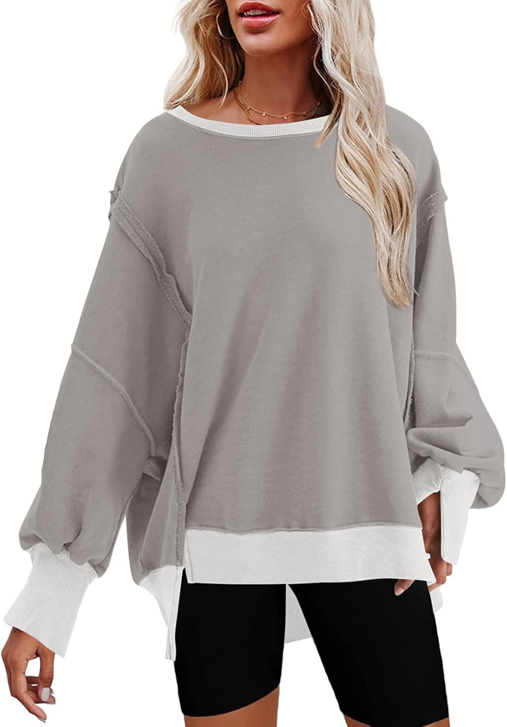 SHEWIN Womens Oversized Reverse Seam Sweatshirt for Casual Style