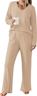 Ekouaer Women's Ribbed Knit Pajama Set for Cozy Nightwear