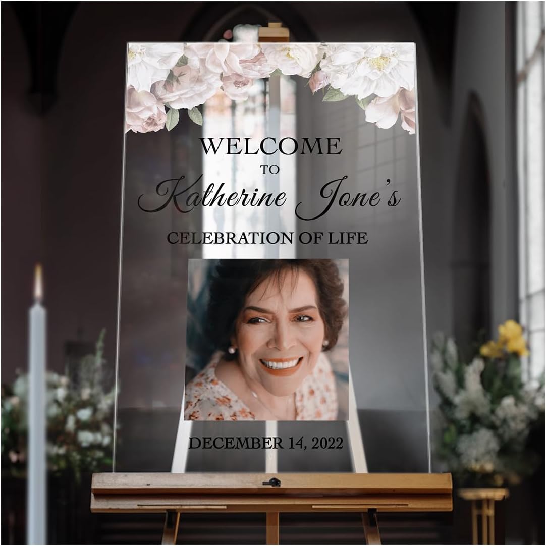 Floral Funeral Reception Sign - Personalized Memorial Poster