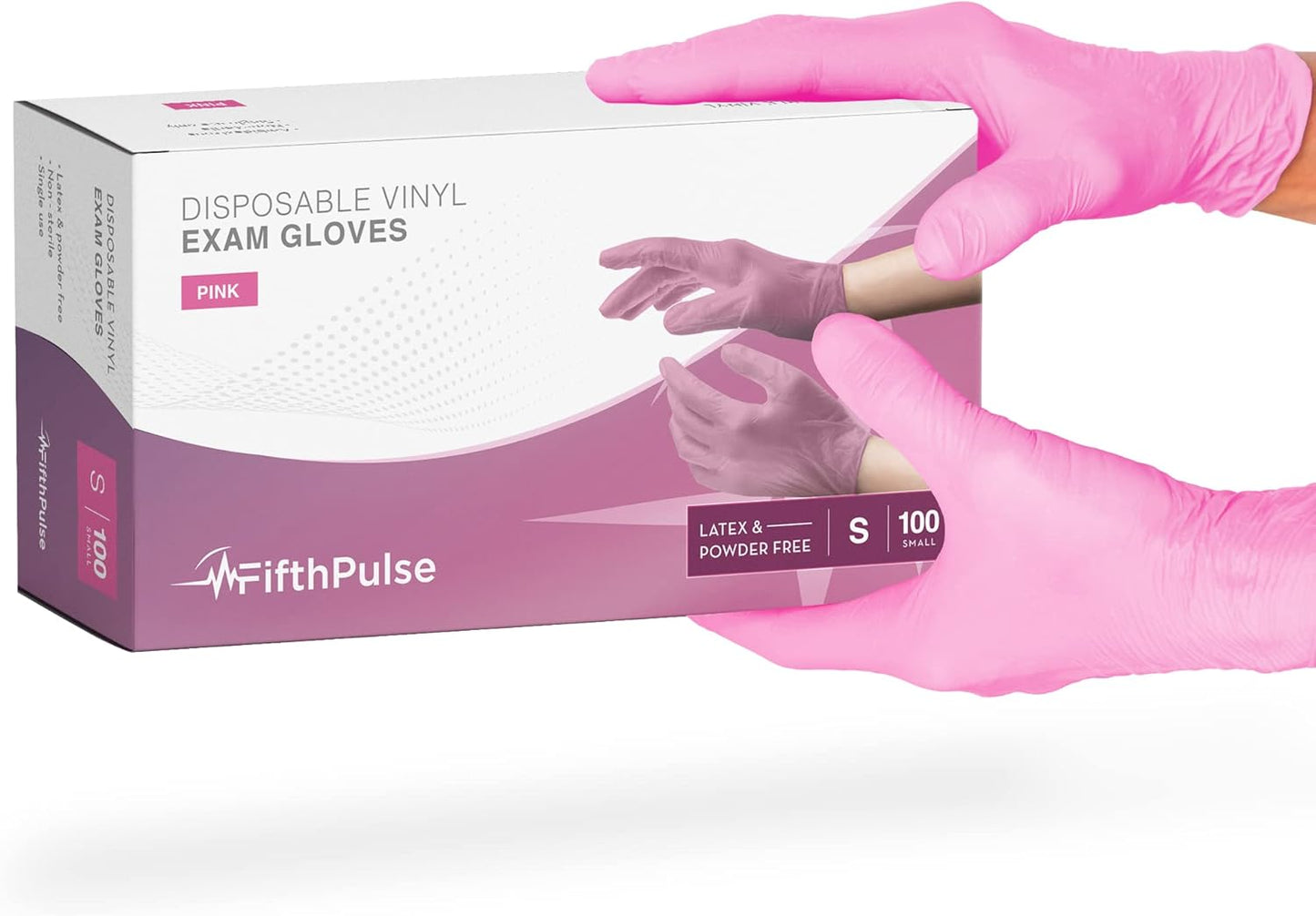FifthPulse Pink Vinyl Gloves - 100 Pack, Latex-Free
