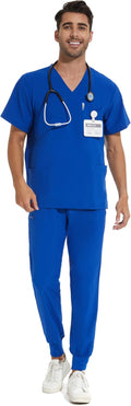 COZYFIT Men Scrubs Set Stretch V-Neck & Jogger Pant - Pocket Heavy