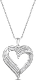 Sterling Silver Diamond Heart Pendant Necklace for Women