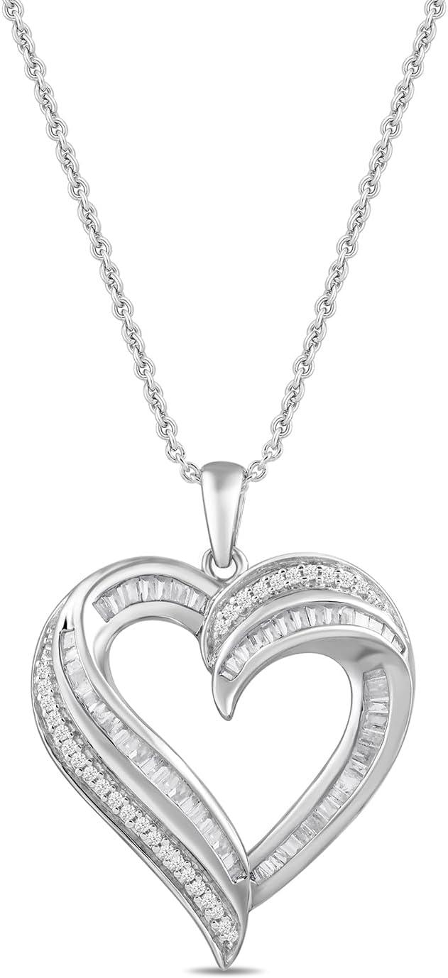 Sterling Silver Diamond Heart Pendant Necklace for Women