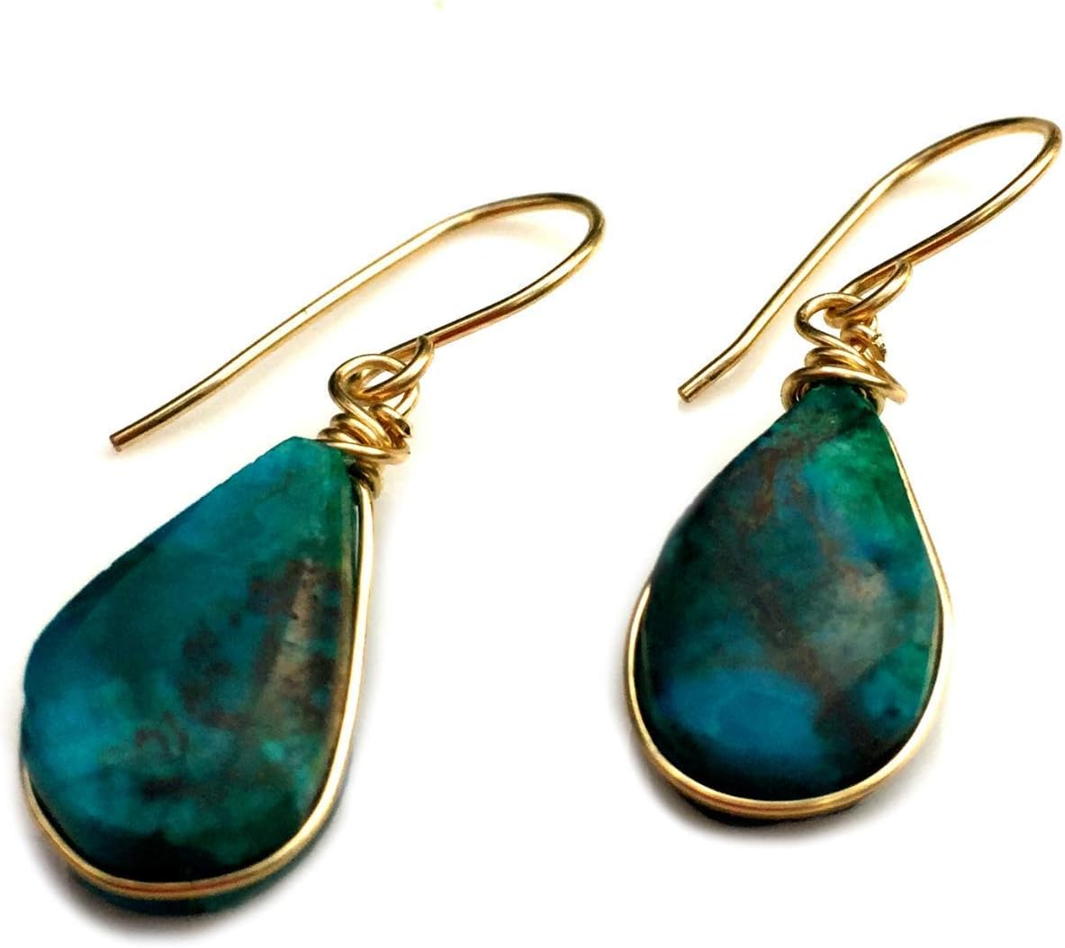 Chrysocolla Earrings for Women in 14k Gold Fill by Rumi Sumaq