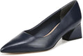 Womens Pointed Toe Block Heel Pump - Leather Low Heel