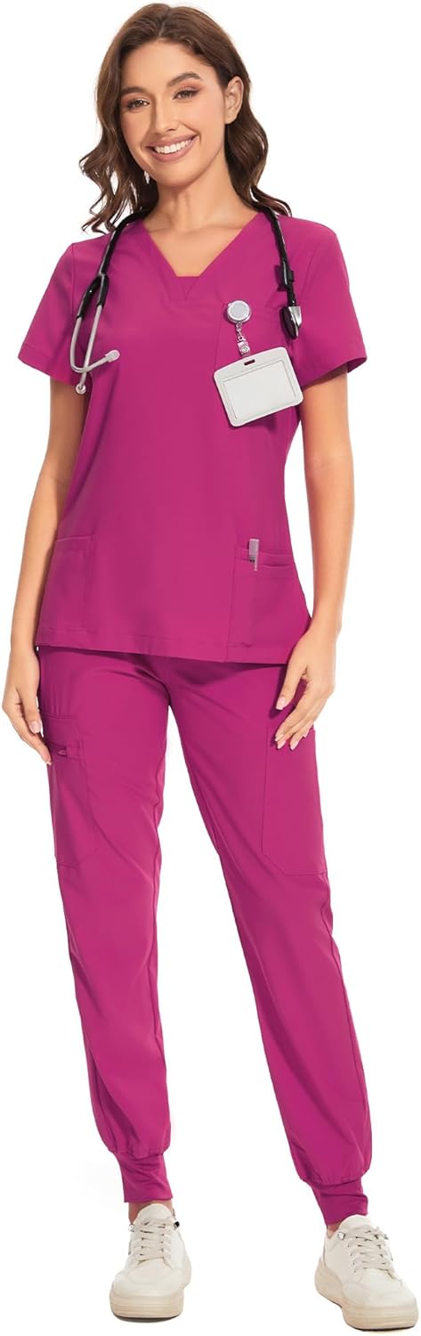 COZYFIT Scrubs for Women - V-Neck Top & Cargo Pants Set