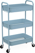 3-Tier Rolling Metal Storage Cart in Blue - Mobile Utility Organizer