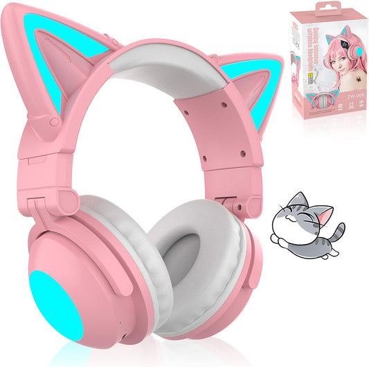 Cat Ear Bluetooth Headphones for Kids and Adults with LED Lights