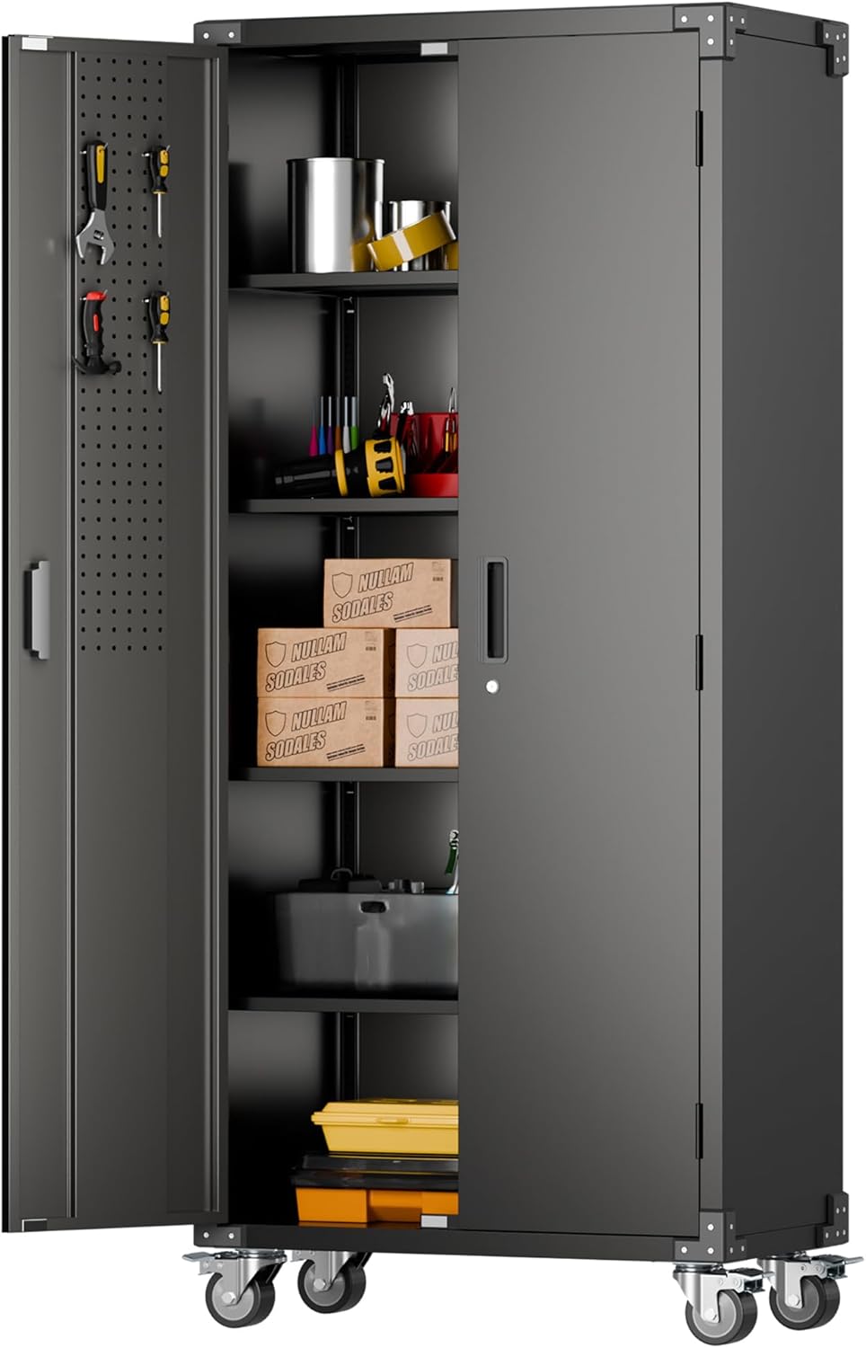 Aobabo 72 Inches Metal Garage Storage Cabinet with Wheels