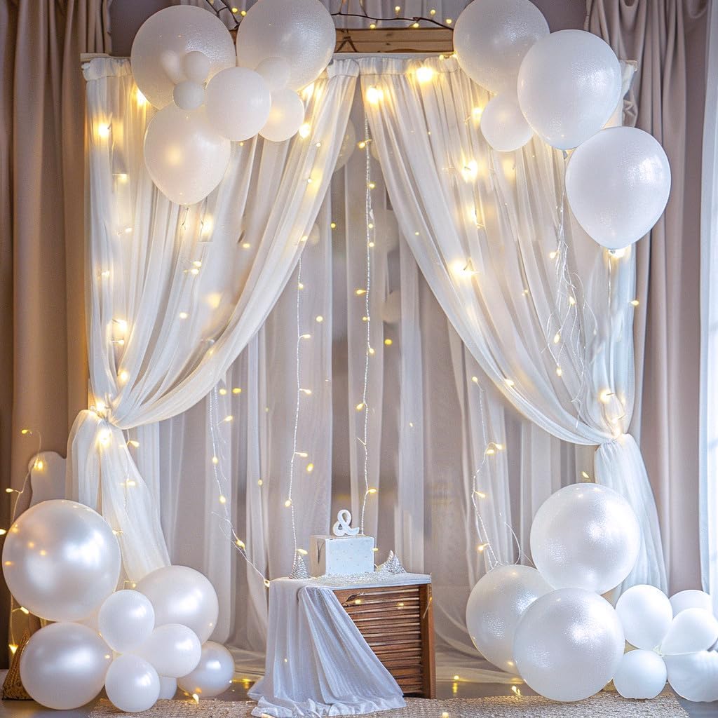 Sparkling 10ft White Tulle Backdrop with Lights - LINXTAR