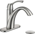 Brushed Nickel 1-Handle Single Hole Bathroom Faucet - Modern Deck Kit