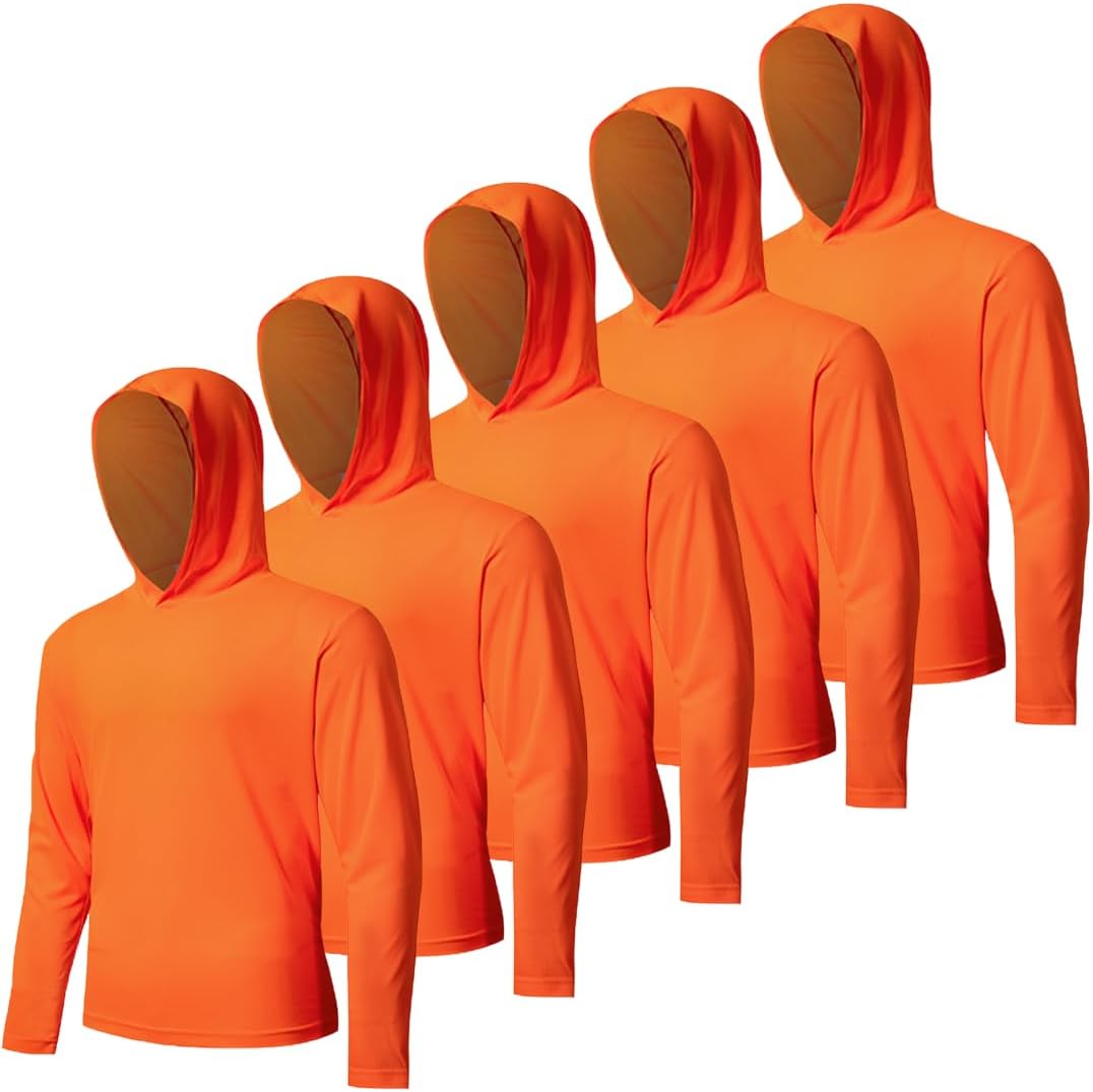 5 Pack Men's UPF 50+ Sun Protection Hoodie Shirts for Outdoor Use