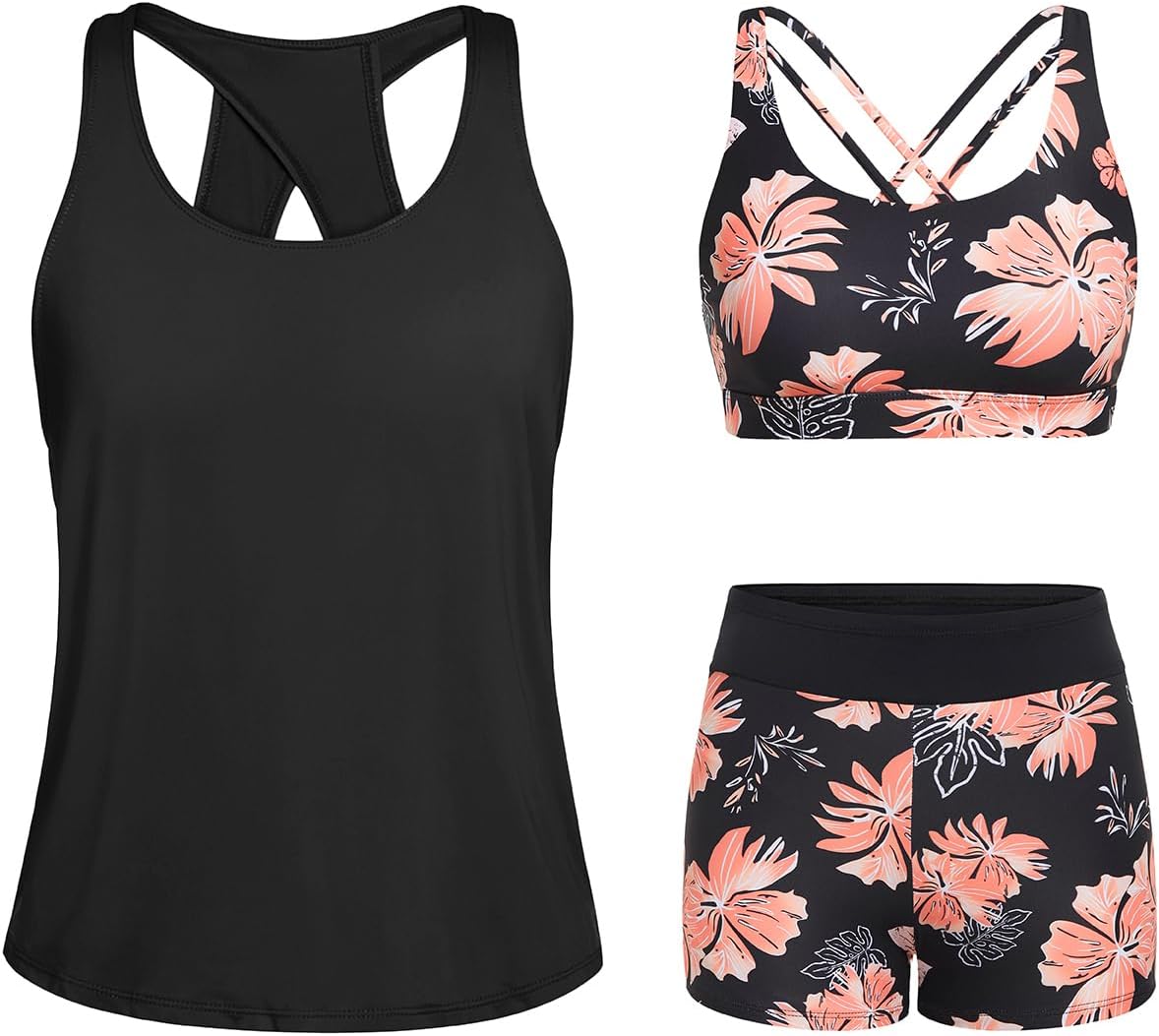 Tempt Me 3 Piece Tankini Swimsuits for Women with Boy Shorts